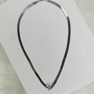 Sterling Silver 925 Omega Chain with Faux Diamond Accent